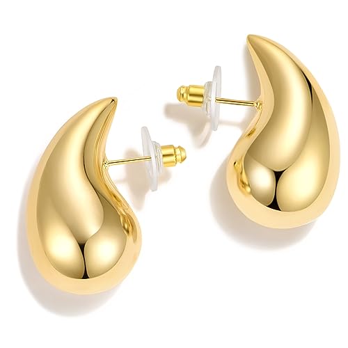 Cocamiky Gold Tear Drop Earrings Dupes Jewelry for Women Trendy,Lightweight 14K Real Gold Hypoallergenic Chunky Hoop Earrings with Sterling Silver Post Jewelry Gifts