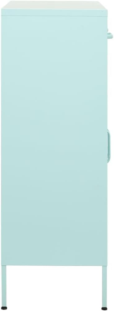 vidaXL Steel Storage Cabinet, Versatile Organizer with 2 Doors, 2 Fully Extendable Drawers with 3 Sections ballbearing Runners, Adjustable Shelf - Mint