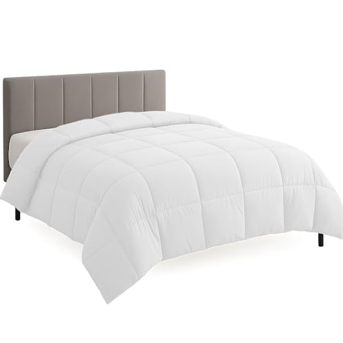 Image of Full Size Comforter Set - All Season Down Alternative Bedding Comforter Set - Quilted Duvet Insert with Corner Tabs - Box Stitched Blanket - Breathable, Soft - White