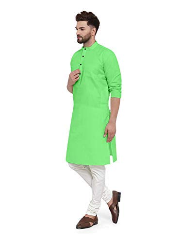 Enmozz® Parrot Green Cotton Plain Men's Ethnic Simple Kurta Only