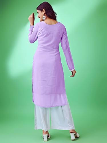 Image of HESVI Women's Georgette White Lakhnavi Chikankari Kurti with Intricate Embroidery Work