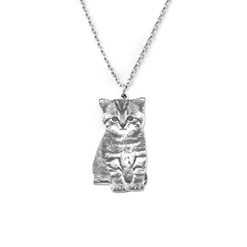 Collienght Collar personalizado con foto para mascotas/gatos/perros, colgante de plata con cadena, imagen personalizada para mujeres(Plata 18"(45cm)-Adult)
