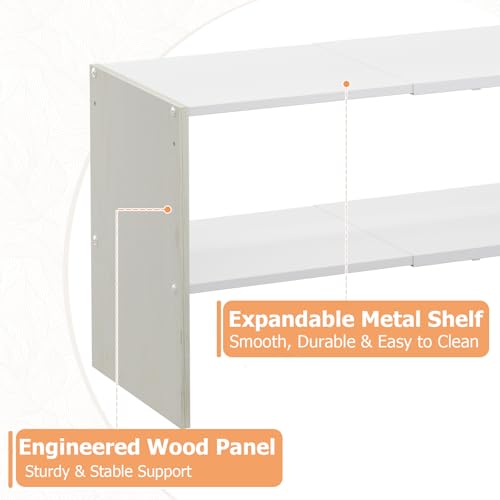 Image of X-cosrack 2-Tier Shoe Rack Organizer for Closet, Expandable and Adjustable White Shoe Rack, Stackable Iron Wood Combination Shoe Storage Shelves for Closets, Entryway, Small Space, Hallway, Garage