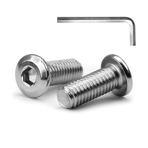 MINHER M6 x 20mm 20Pcs Tête Plate Vis D’assemblage à Six Pans Creux, Acier Inoxydable A2 V2A, Boulons de Meubles, Filetage Complet (Avec Clé Hexagonale)