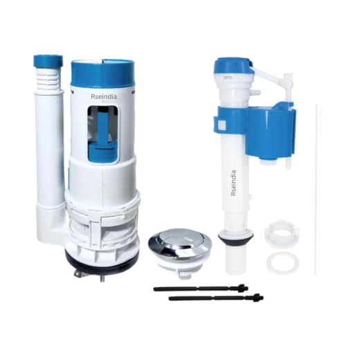Image of crystal Water Saving toilet repairing kit Dual Flush Siphon with advance High pressure float valve With 58 mm chrome plated button For one piece flush Tank Commode (12 inch Long Siphon)