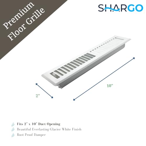Image of 2 inch x 10 inch White Floor Register 2 Way - Stamped Face Steel Vent Cover, HVAC Floor Grille for AC Heat, Fits 2x10 Duct Opening, Heavy Duty Metal Register