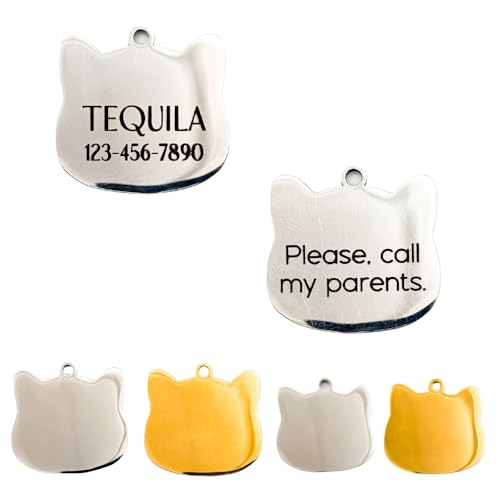 Custom Engraved Cat ID Tag – Stainless Steel, Personalized with Name and Phone Number – Durable Cat Collar Accessory with Cute Paw Design (Large, Silver)