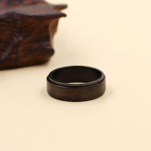 Christian Religious Bible Ring Anxiety & Stress Relief Ring Men's Black Ring Titanium Steel Christian Scripture Rotating Ring Cross Ring for Men Husband Dad Bff Friends Size: 7-133