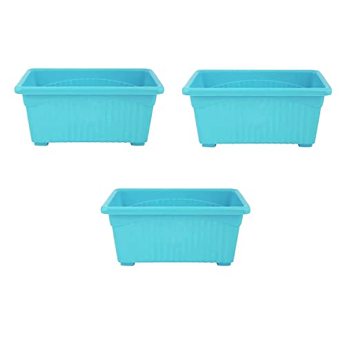 Image of Bianco Rectangular Plastic Pots for Plants, Jupiter Flower Pots for Home, Window Display, Garden (35 x 18.5 x 15 cm) (Blue) (Pack of 3)