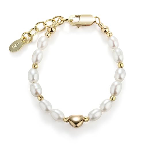 Cherished Moments Baby Girls or Children's Sterling Silver or Gold Plated Dainty Cultured Pearl Bracelet with Heart
