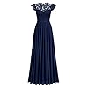 Miusol Women's Formal Floral Lace Evening Party Maxi Dress (Large, Navy Blue)