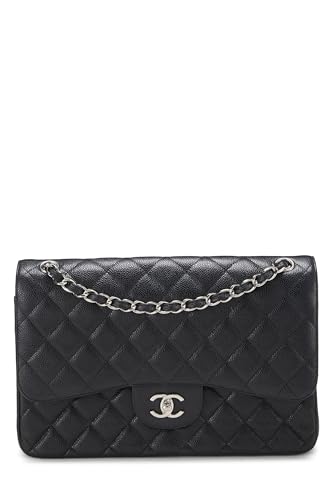 Pre-Loved Black Quilted Caviar New Classic Flap Jumbo, Black
