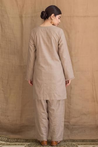 Image of ANNI Designer Co Ord Set for Women Viscose Solid | Farshi Salwar Suit for Women | Kurta Farshi Palazzo Outfit | Round Neck V Slit Full Sleeve Regular Fit Ethnic Dress Stylish Womens Clothing