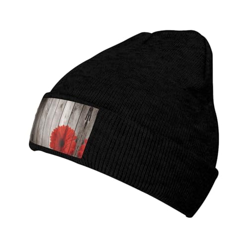 Migpkd Gorro unisex con diseño de dalia roja, para hombres y mujeres, gorro de punto de invierno, gorro cálido con puños, a la moda, Negro, Talla única