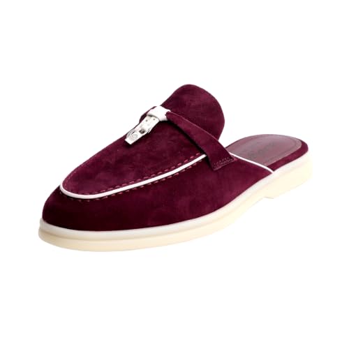 Image of XOBZJH Designer Women's Mules Flat Heel - Suede Leather Flats with Tassel Detail, Comfortable Slip-On Backless Loafers,Casual & Work Shoes