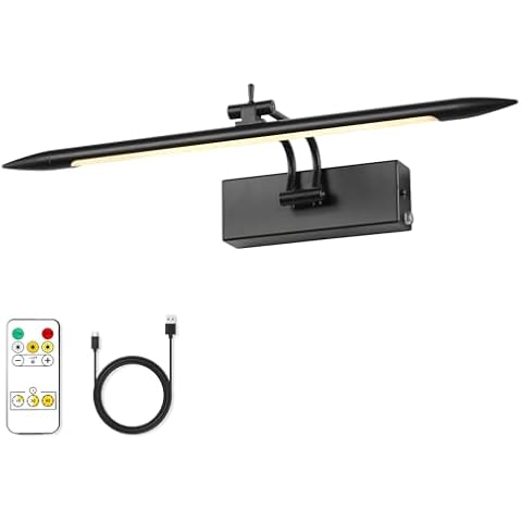 7Degobii Battery Operated Picture Lights with Remote and Timer，Wireless Art Light for Paintings with Adjustable Swing Arm Black Cordless Gallery Lights 16.54in Rechargeable Wall Lights for Artwork. Cover