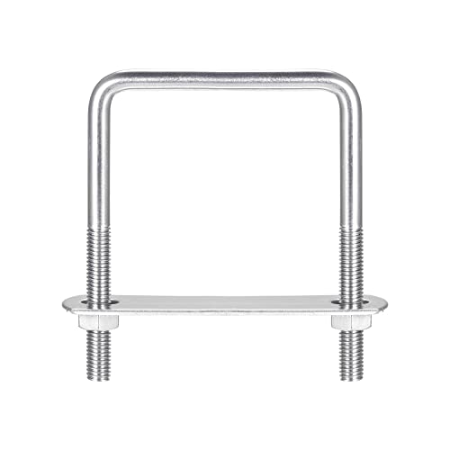 Image of uxcell Square U-Bolts, 5 Sets 72mm(2.83 inch) Inner Width 100mm Length M8 304 Stainless Steel U Clamp Bolt with Nuts and Plates, for Boat Trailer