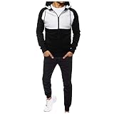 Mens Tracksuit Set 2 Piece Sweatsuits Zip up Athletic Hoodie Stretchy Sweatpants Color Block Jogging Suits Fashion Black