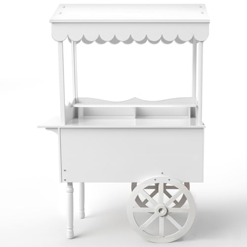 kaiwrxin Versatile Candy Cart with Wheels - 70x40x22in Ice Cream Carts for Business, Candy Carts' with Wheels for Party, Flower Cart Display Stand, Includes 100pcs Balloons & 1 Soft Glow Lights, White