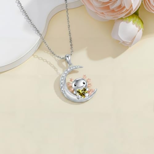 Image of PROESS Animal Birthstone Necklace 925 Sterling Silver Otter /Axolotl /Hippo /Elephant /Dachshund /Monkey /Red Panda Pendant Necklace Animal Birthstone Jewelry Gifts for Women