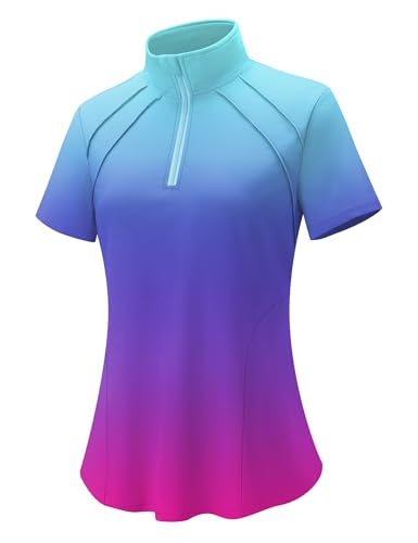 Image of LOMON Womens Golf Polo Shirts Summer Short Sleeve 1 /4 Zip Tops Moisture Wicking Casual Tennis Activewear with Pockets