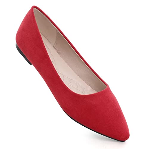 Ztwutang Stunner Women Cute Slip-On Ballet Shoes Soft Solid Classic Pointed Toe Flats P Red 41(8.5) #TOP5