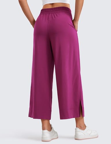 Image of CRZ YOGA Lightweight Wide Leg Crop Pants 25 inch | Casual, Travel, Comfy, Soft, Split, Loose Fit, Pockets, for Women