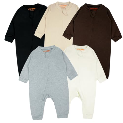 Kit 5 Macacões Minimalistas Bebê Unissex Suedine Baby Greg – Zíper, Protetor e Etiqueta Silkada – RN ao 12 Meses Menina Menino (3 a 6 meses)