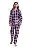 Amaxer Women's Thermal Flannel Pyjamas 100% Cotton Pyjama Set Long Winter Warm Sleepwear, Purple/pink checked 2413, 3XL #3