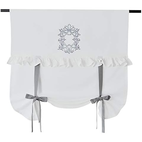 Kutti Raffgardine Siena Baumwolle Weiss Landhaus Rüsche Bestickt Schleifen romantisch 120 x 100 cm Cover