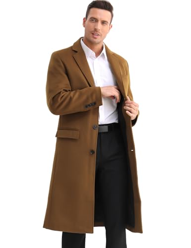 Image of ELETOP Men's Wool Trench Coat Winter Business Long Overcoat | Quilted Lined Warm Pea Coat, Business Casual, Notch Collar, Wool Blend