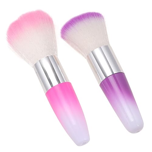 BAZEITFLOW Cepillo De Polvo Para Uñas Suave 2 Piezas Tamaño Compacto Color Rosa y Morado Limpiador De Polvo Para Manicura Profesional y Personal Sin Caída Para Decoración De Uñas