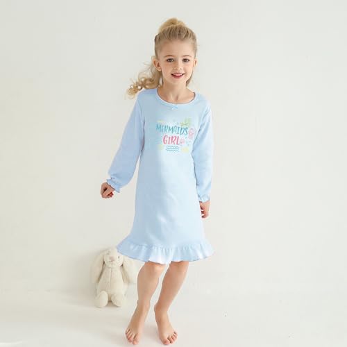 Tkria 2Pcs Girls Nightgowns Toddler Nightdress Soft Cotton Sleepwear 2-10 Years Long Sleeves Nightie Dress Pajamas Kids Girls3