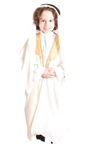 Al Hobish Kids Bisht, Boys Bisht Cloak Arab Dress Thobe Saudi Mens Robe Eid (100 cm Length, Off White)