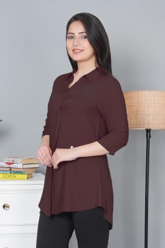Image of Mlada Rayon Flare Top for Women | 3 /4th Sleeve Regular Fit and Flare Top | Women Office Tops Tunic | Western Long Shirt Top for Women | Shirt Collar Top for Women | Rayon Tunic Tops for Women Western