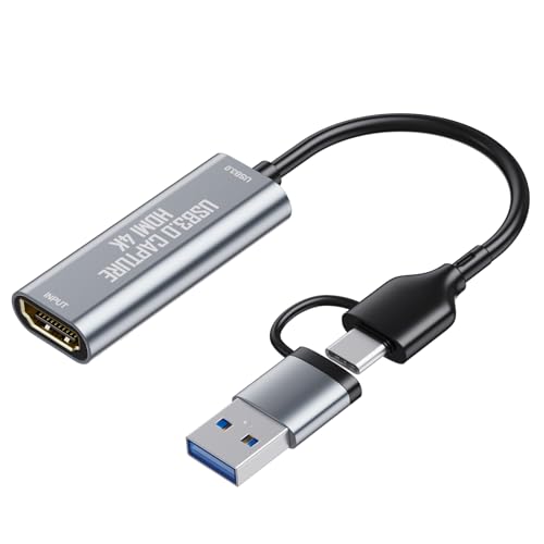 Tarjeta de Captura de vídeo HDMI 4K, Tarjeta de Captura HDMI a USB 3.0 / USB C Tarjeta de Captura...
