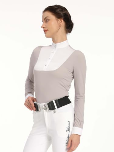 Miniatura 2 de Harrison Howard Camiseta Ecuestre De Manga Larga Para Mujer, Diseño De Retazos, Gris Claro, Large