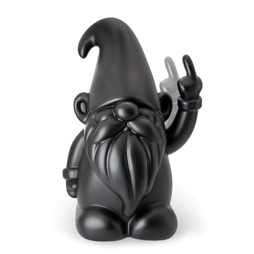 Fluffy Dreams frecher Deko-Zwerg, 16cm - Lustiger Winke-Zwerg Gartenzwerg-Figur aus Kunststoff mit erhobenem Finger Humorvolle Deko für Zuhause, Büro, Garten | Batteriebetrieben, schwarz