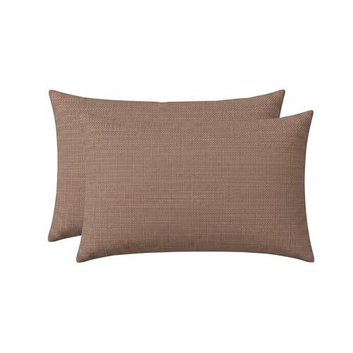 RSH DECOR: Sunbrella Lumbar Throw Pillows Set of 2 | 20" x 12" | Water and Fade-Resistant Performance Fabric | Outdoor Pillow Covers with Down-Alternative Inserts | Made in USA (Rochelle Truffle)
