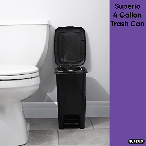 Image of Superio Slim Trash Can with Foot Pedal - 4 Gallon Plastic Step-On Trash Can with Lid, Garbage Can, Small Trash Can for Bathroom, Kitchen, Office, Bedroom, Dorm Room - Onyx Grey, 2