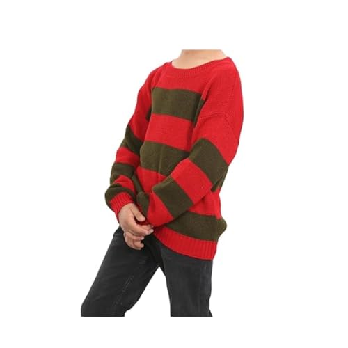 LUXE DIVA Kids Unisex Freddy Halloween Horror Costume Party Red Green Stripe Knitted Sweater - Boys Girl Long Sleeve Pullover Winter Sweatshirt (UK, Age, 13 Years, Regular, Red & Green) - Image 2
