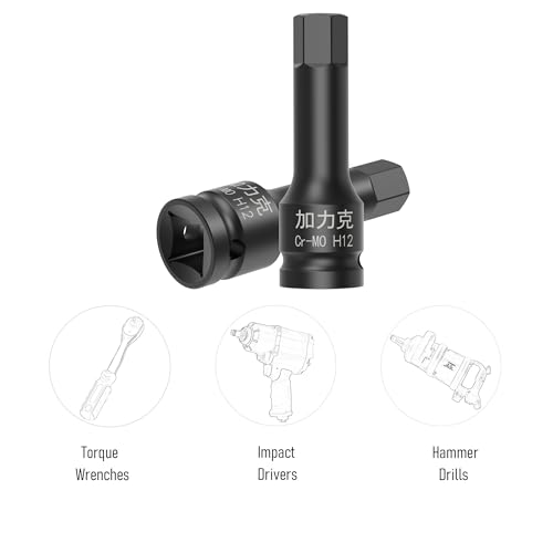 Image of 3PCS 3 /8 inch Square Drive H12(12mm) Impact Hex Bit Socket, 60mm(2.36 inch) Length, Hex Driver, Impact Grade, One-Piece Construction, 3 /8 inch Drive Allen Bit Socket, Cr-Mo Steel, Black