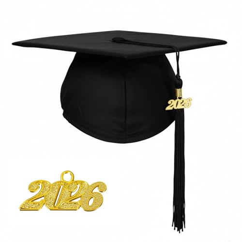 Misscom Unisex Matte Graduation Cap with 2026 Year Charm for Adult Middle High School and Bachelor Black