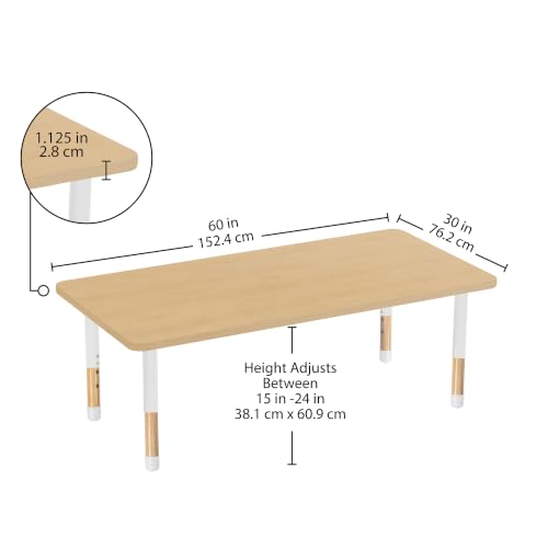 Image of 30 inch x 60 inch Rectangle Kids Classroom Table with Adjustable Chunky Wood Legs