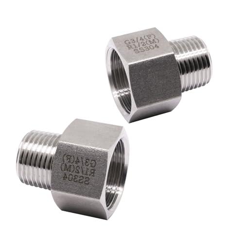ZHMEINA 1/2 Inch Male to 3/4 Inch Female Reducer Adapter, 304 Stainless Steel Reducing Pipe Connector, 3/4\" NPT Female X 1/2\" NPT Male Reducer Pipe Extension Connector (2Pcs) - Thumbnail 7