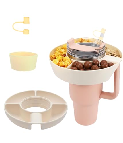 BAG.IT Snack Tray for Stanley Cup 40oz | 4 Silicon Compartments Tray Stanleys Accessories kit, Bottom Grip & Straw Cover Caps, Fits 40 oz Quencher H2.0 Cup - Stanley Compatible Snack Bowl (Cream)