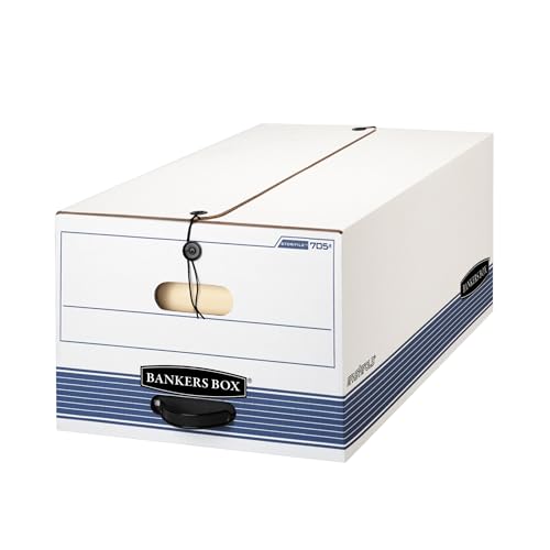 Bankers Box® Stor/File™ 60% Recycled Storage Boxes, String & Button, 24" x 15" x 10", Legal, White/Blue, Pack Of 12