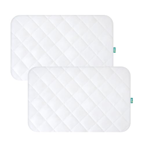 Image of Pack and Play Sheets Fitted 2 Waterproof Mattress Protector Pad Cover Quilted Compatible with Graco Pack n Play & Dream On Me & Pamo Babe, Playpen/Playard 39" x 27" White