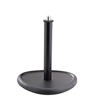 Rounded triangle base with rubber isolation surround Steel upper tube 5.4" base diameter and 6" height 5/8" upper threads Black powder coat finish