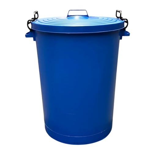 Chabrias Ltd Heavy Duty 110 Litre Blue UK Made Plastic Bin Dustbin, Indoor or Outdoor with Locking Clip Lid for Home Garden Rubbish Waste Animal Feed